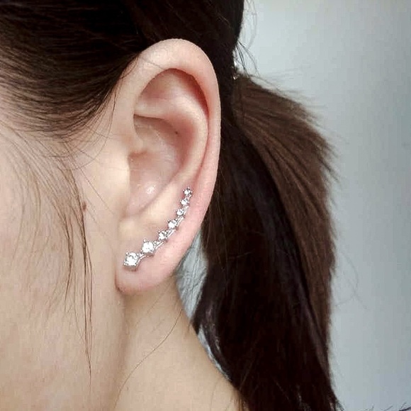 ONE PAIR LEFT!  Silver Crystal Ear Climbers - Picture 5 of 8